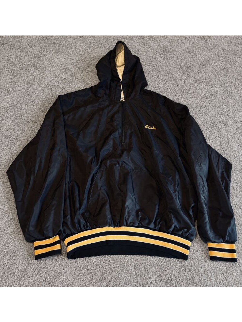 Vintage 80s Boss Electric Black Nylon Hooded Pullover Jacket XL USA Made Richard